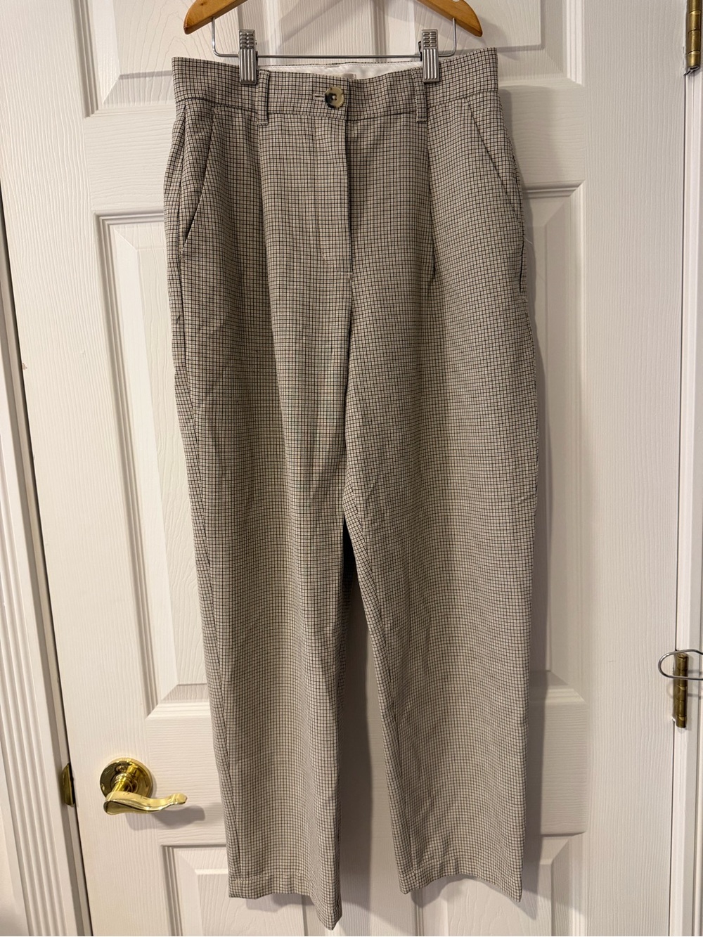 Little Moon Beige Micro-Check Women's Trousers